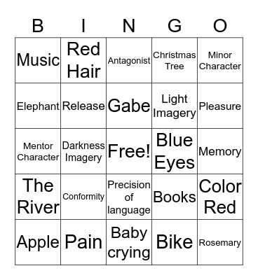 The Giver Bingo Card
