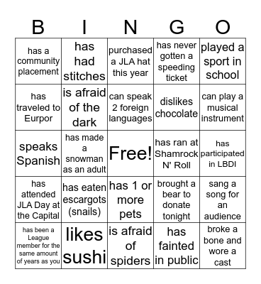 JLA Winter GMM Bingo Card