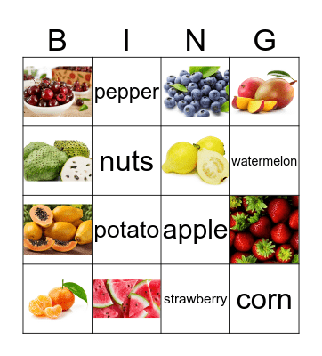 Fruits & Vegetables Bingo Card