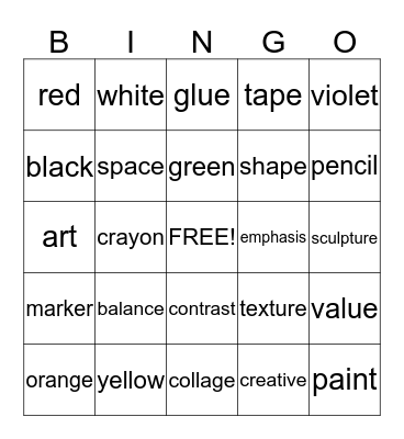 Art Bingo Card