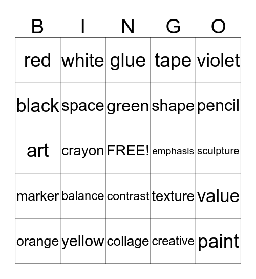 Art Bingo Card