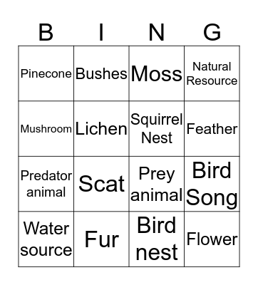 Habitat Walk Bingo Card
