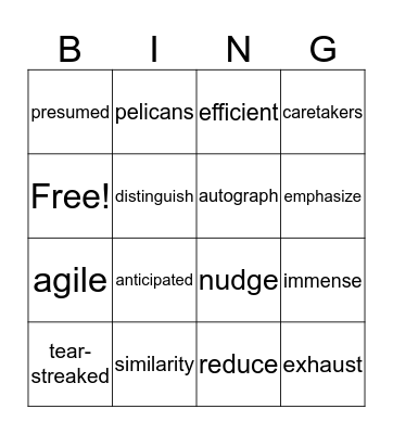 5th Grade Vocabulary Bingo Card