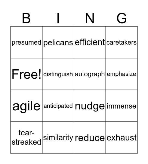 5th Grade Vocabulary Bingo Card