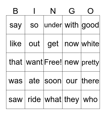 Sight Words (Jaxson) Bingo Card