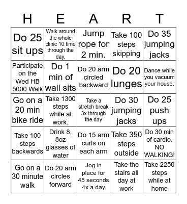 HEARTBEAT BINGO Card