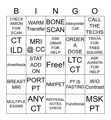 RADIOLOGY Bingo Card