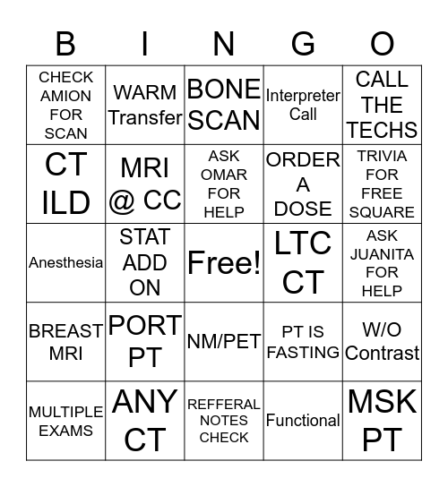 RADIOLOGY Bingo Card