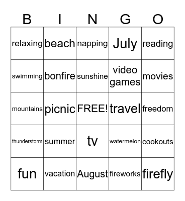 Summer Bingo Card