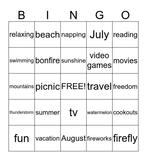 Summer Bingo Card