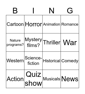 What do you think of...___________? Bingo Card