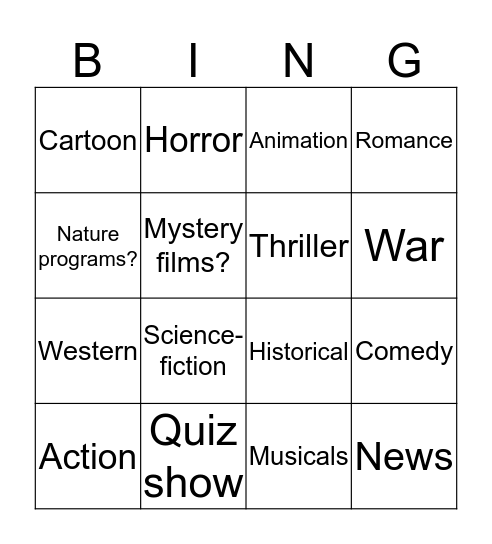 What do you think of...___________? Bingo Card