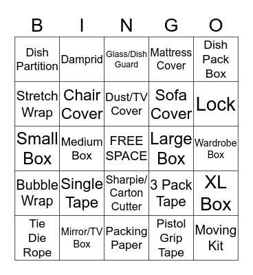 Merchandise Bingo Card