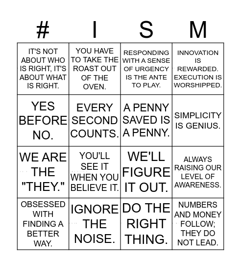 #ISMs Bingo Card