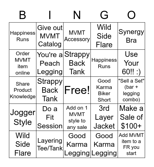 Movement BINGO Card