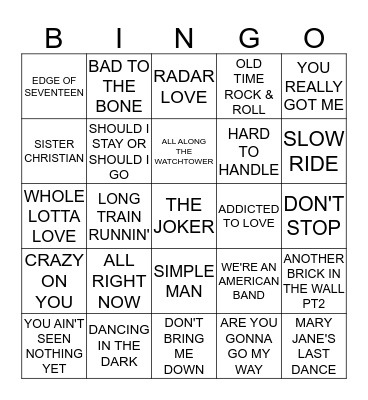 ROCK BINGO Card