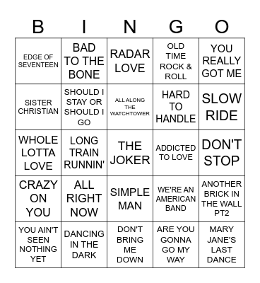 ROCK DA HOUSE Bingo Card