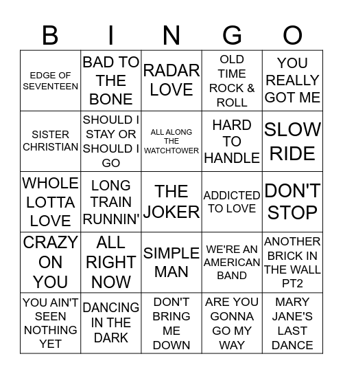 ROCK BINGO Card