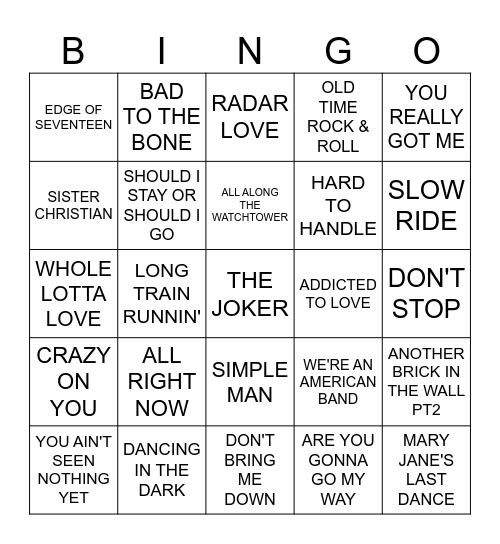 ROCK DA HOUSE Bingo Card