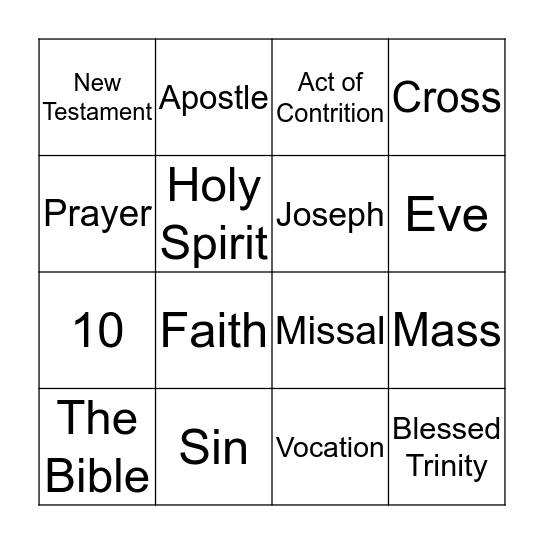 Church Bingo Card