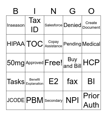 Synagis Bingo Card