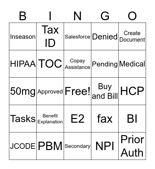 Synagis Bingo Card