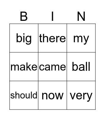 Snap Word Bingo! Bingo Card