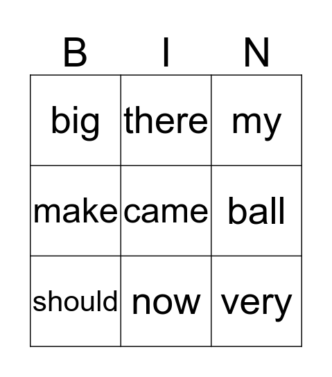 Snap Word Bingo! Bingo Card