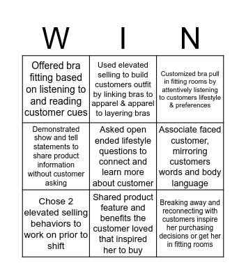 Associate Elevated Selling  Bingo Card