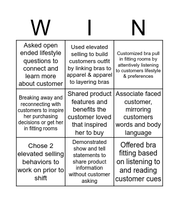 Associate Elevated Selling  Bingo Card