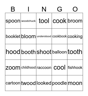 Dipthongs oo/oo Bingo Card