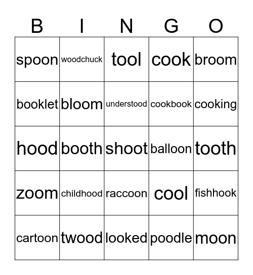 Dipthongs oo/oo Bingo Card