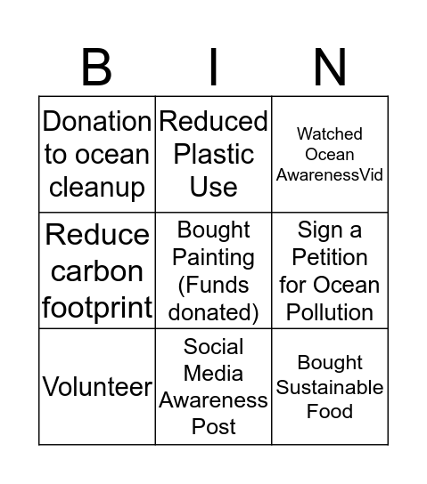 Help Save the Ocean Bingo Card