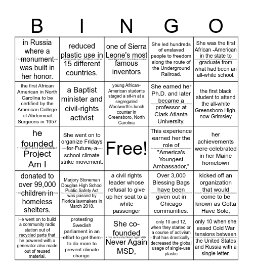 African American Leaders  Bingo Card