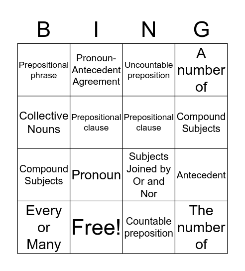 Agreement Bingo Card