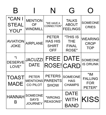 BACHELOR PETE BINGO Card