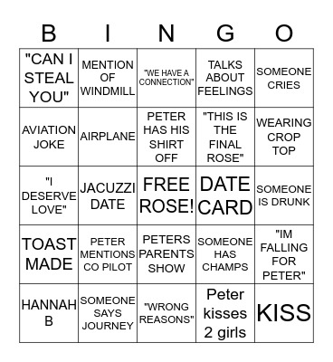 BACHELOR PETE BINGO Card