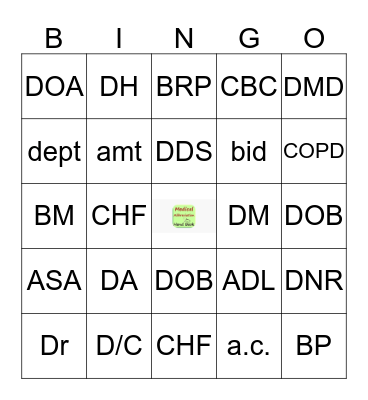 Medical Abbreviations Week 4+ Bingo Card