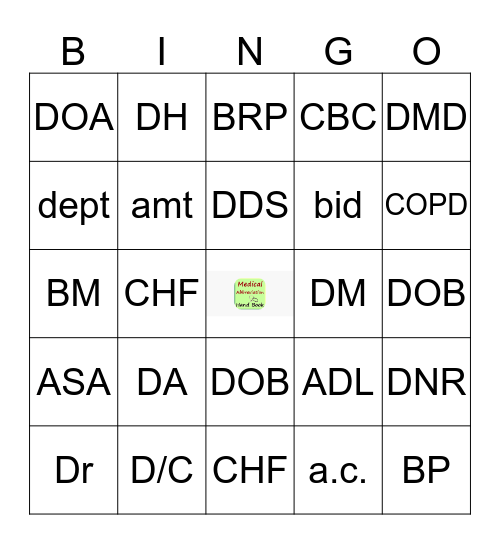 Medical Abbreviations Week 4+ Bingo Card