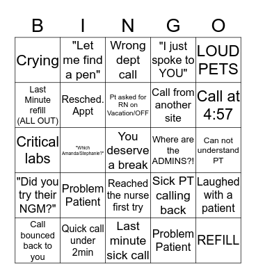 Call Center Bingo Card