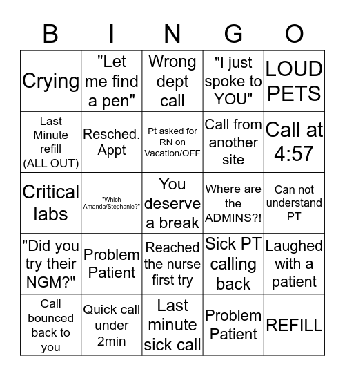 Call Center Bingo Card