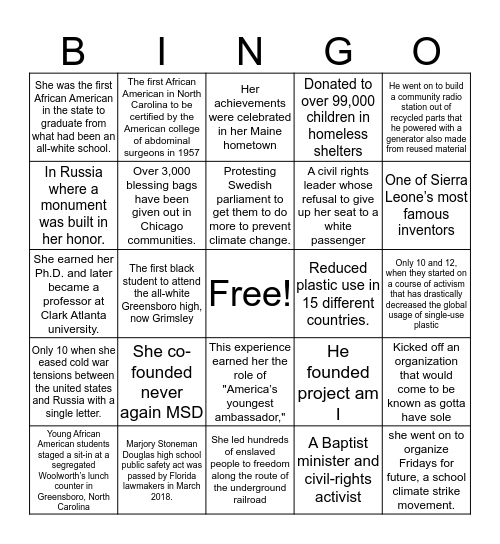 African American Leaders  Bingo Card