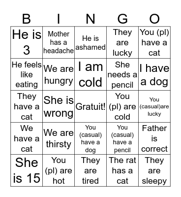 Avoir Bingo Card