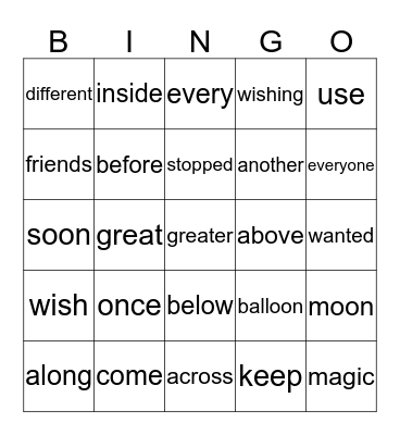 Spelling Bingo Card