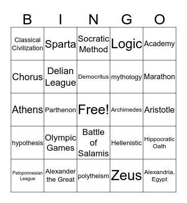 Ancient Greece: Part II Bingo Card