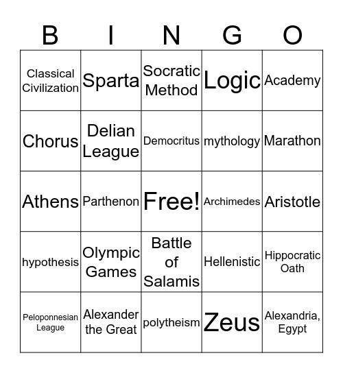 Ancient Greece: Part II Bingo Card