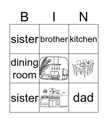 House Rooms Bingo Card