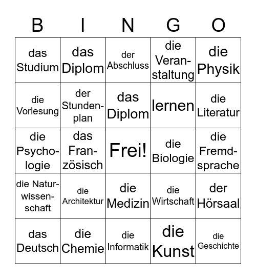 Schule Bingo Card