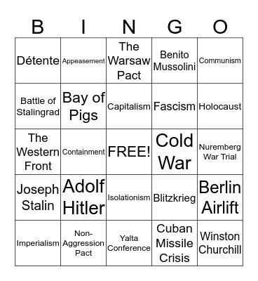 MWH Review Bingo Card