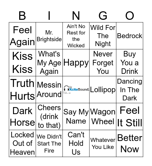 Xcite Bingo 1 Bingo Card